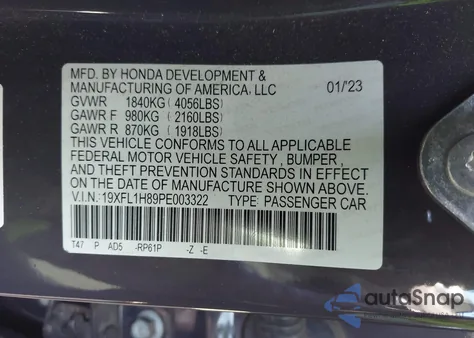 2023 Honda Civic Sport Touring from USA, damaged, VIN 19XFL1H89PE003322